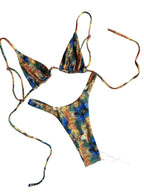 Abstract Print String Bikini Set with Triangle Halter Top and Minimalist Silhouette