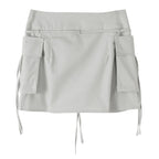 High Waist Cargo Mini Skirt with Lace-Up Detail and Utility Pockets