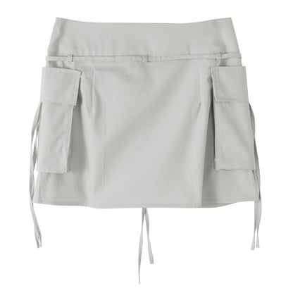 High Waist Cargo Mini Skirt with Lace-Up Detail and Utility Pockets