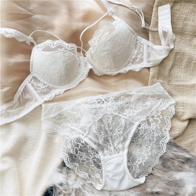 Rich Royal Blue Floral Lace Push-Up Bra and Scalloped Panty Set
