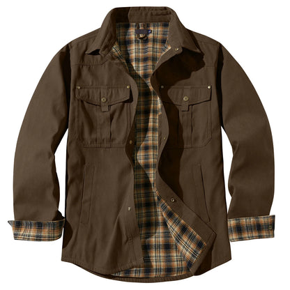 Men's Plaid-Lined Utility Overshirt Jacket with Vintage Casual Styling
