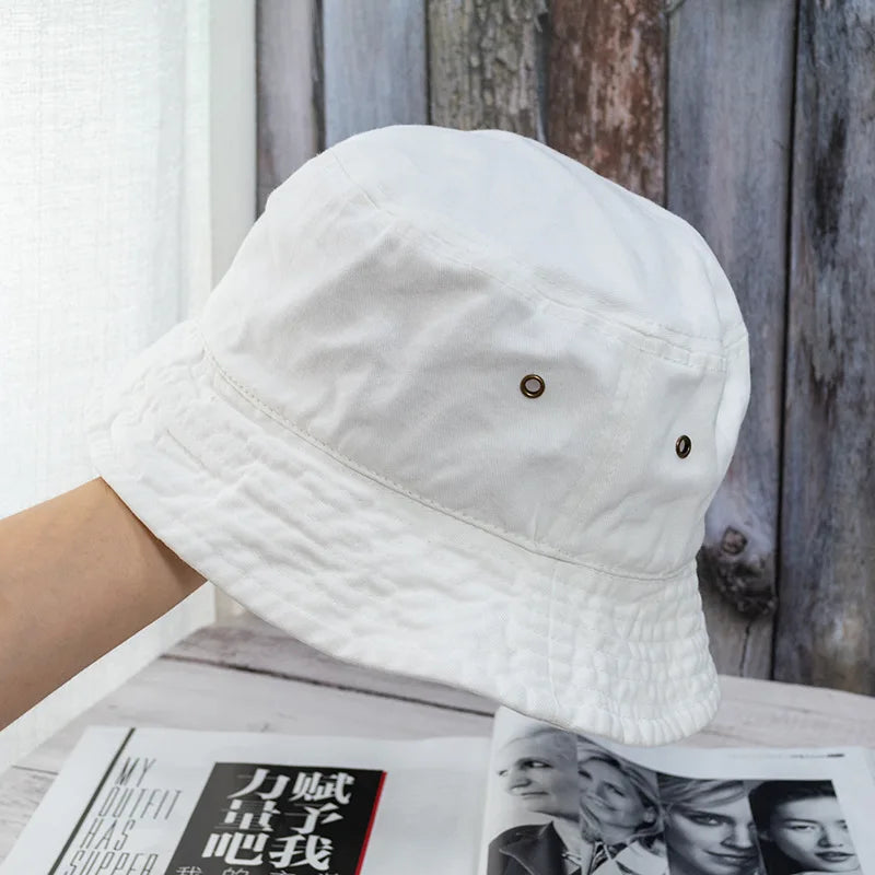 Washed Cotton Bucket Hat Flat Crown Casual Streetwear Outdoor Fisherman Style Hat