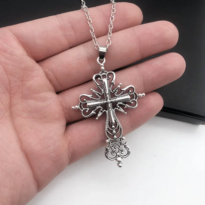 Ornate Gothic Cross Pendant Necklace Alternative Dark Fashion Jewelry