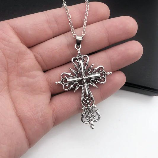 Ornate Gothic Cross Pendant Necklace Alternative Dark Fashion Jewelry