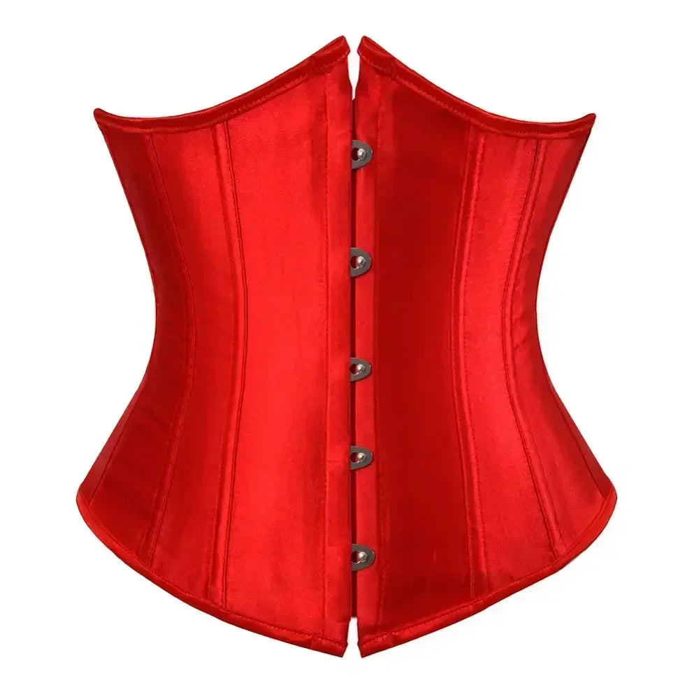 Satin Underbust Corset with Busk Front Closure and Structured Waist Silhouette