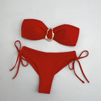 Fierce Mixed Animal Print Bandeau Bikini with Center O-Ring Hardware