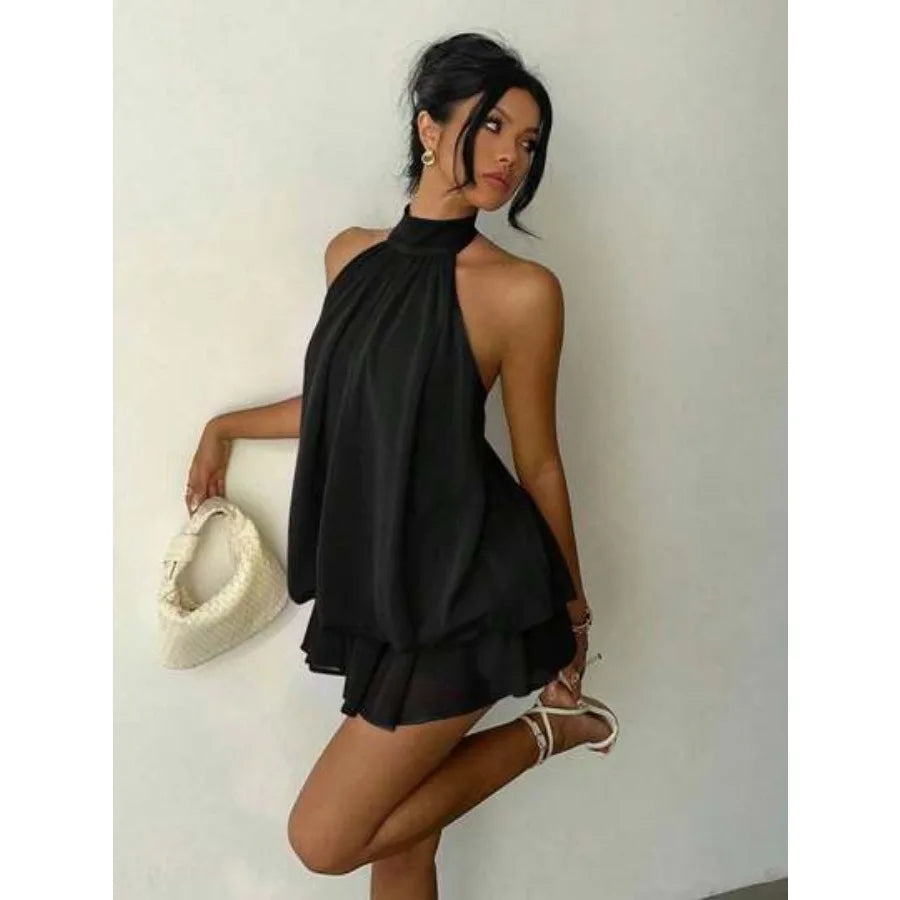 Minimalist Halter Mini Dress with Modern Alternative Streetwear Appeal