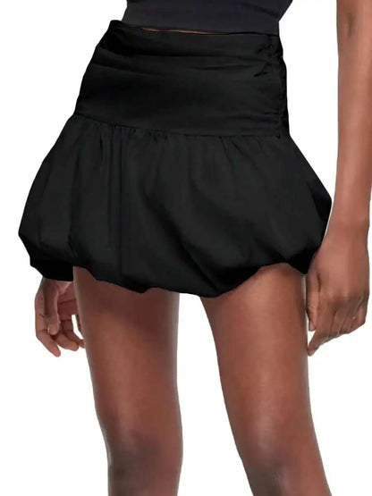 High Waist Bubble Mini Skirt with Pleated Volume Streetwear Silhouette