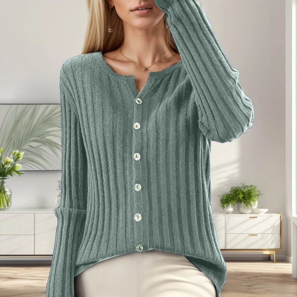 Women's Ribbed Button Front Relaxed Knit Contemporary Sweater Cardigan Top