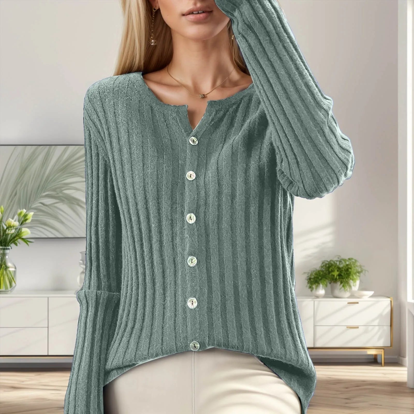 Women's Ribbed Button Front Relaxed Knit Contemporary Sweater Cardigan Top