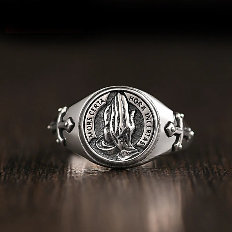 Adjustable Gothic Cross Engraved Ring Alternative Punk Statement Jewelry