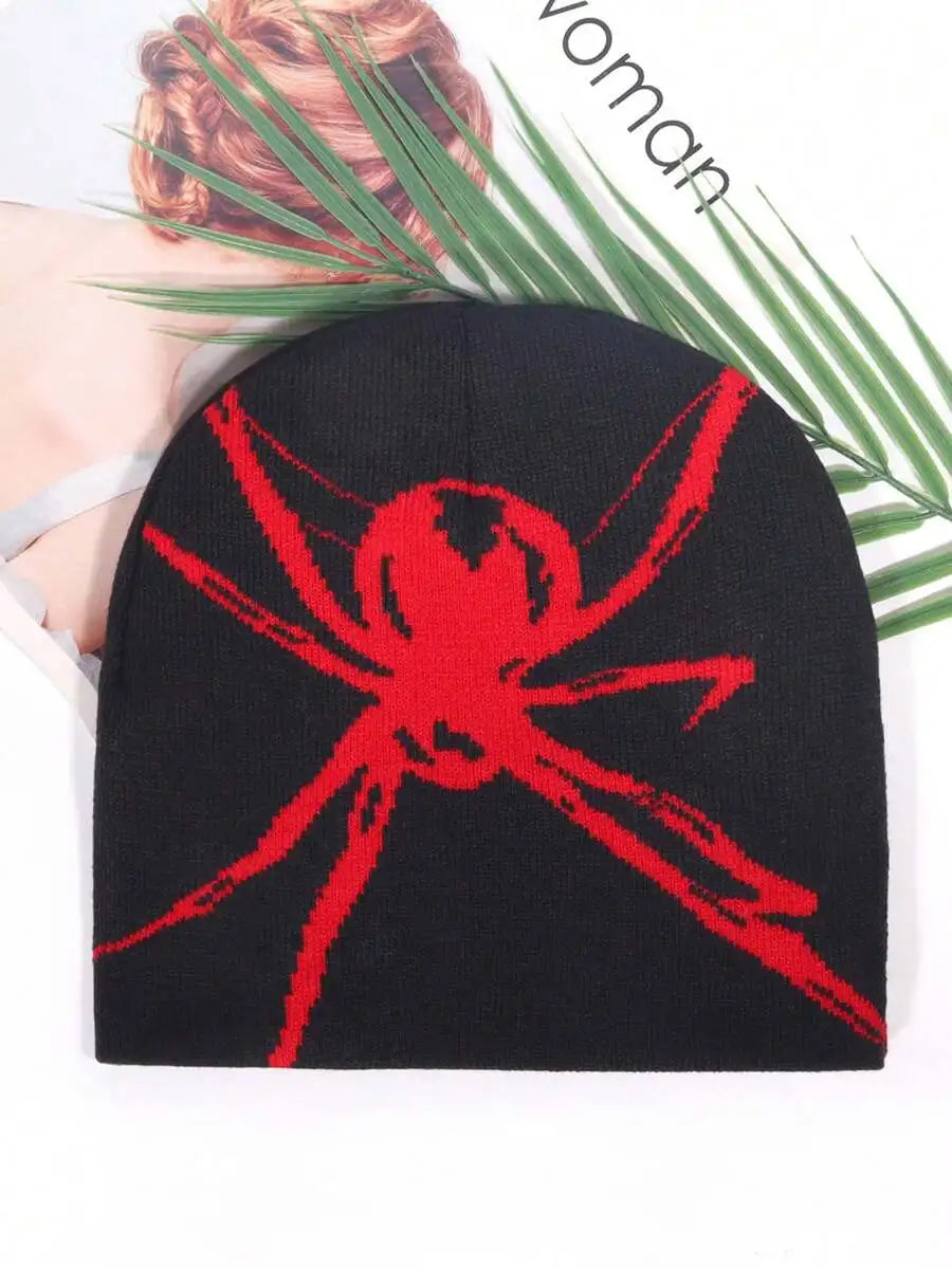 Abstract Spider Graphic Acrylic Knit Beanie for Modern Streetwear Casual Winter Fashion Style