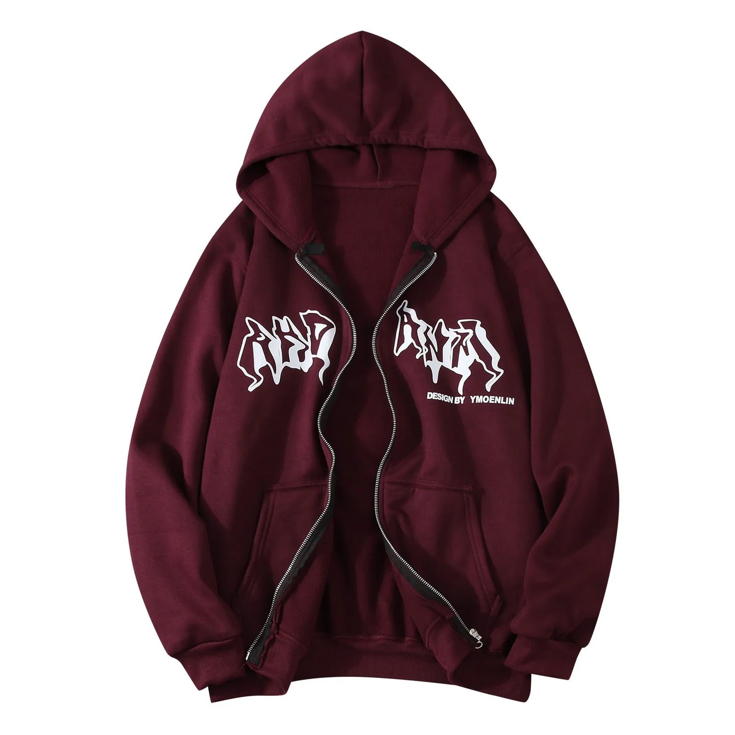 Phantom Script Anime Oversized Fleece Streetwear Zip Hoodie