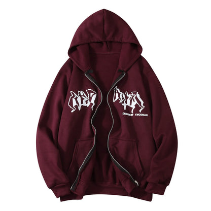 Phantom Script Anime Oversized Fleece Streetwear Zip Hoodie
