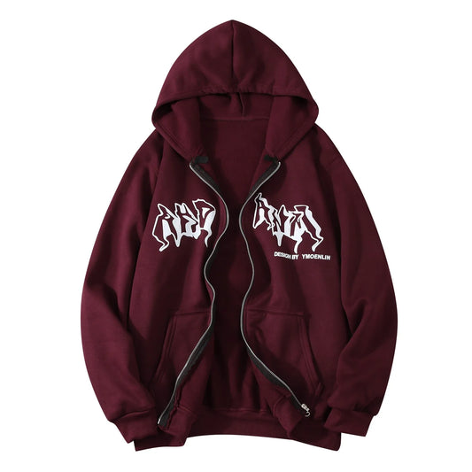 Phantom Script Anime Oversized Fleece Streetwear Zip Hoodie