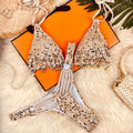 Shimmering Champagne Triangle Bikini with Strappy Side-Tie Bottoms