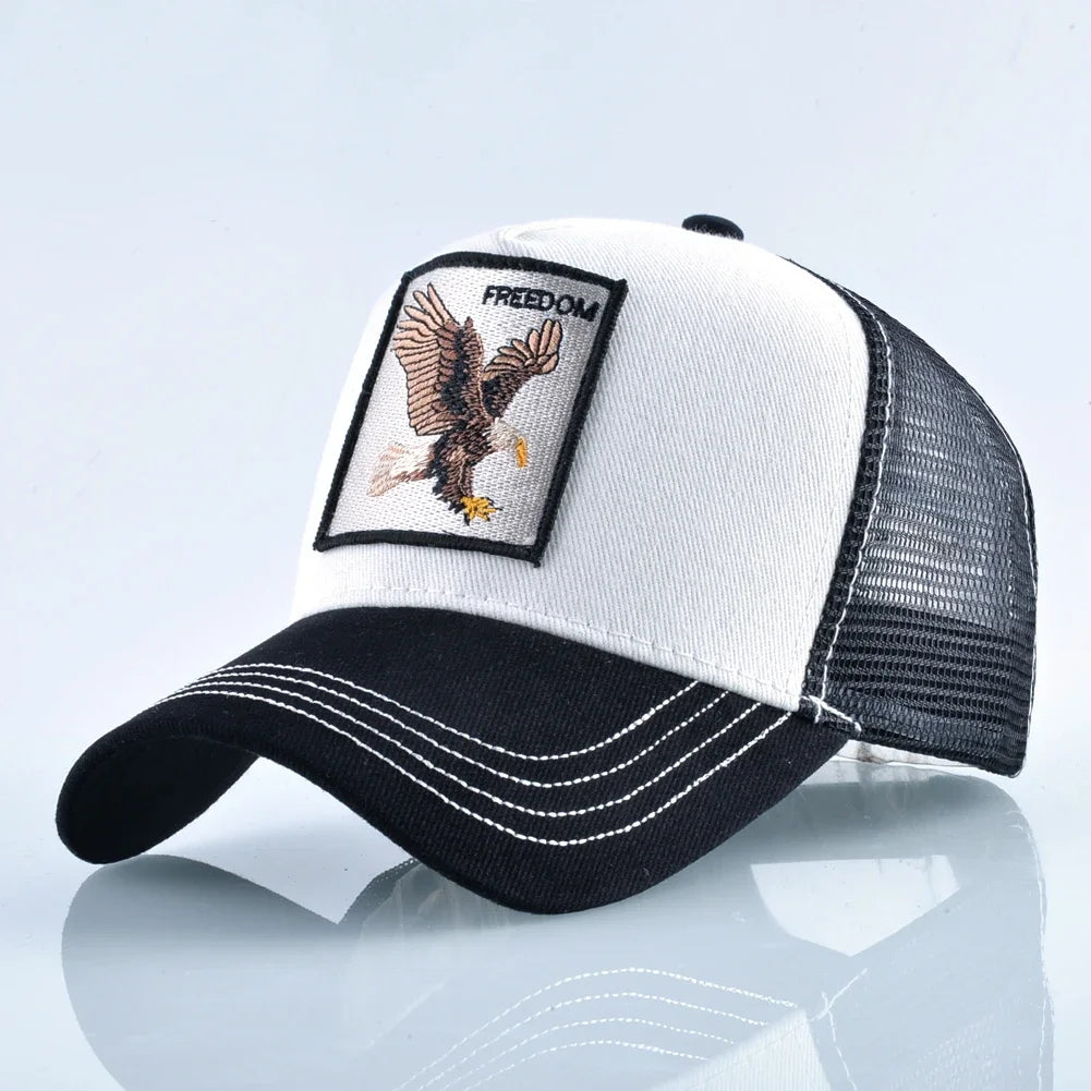 Embroidered Patch Mesh Trucker Cap Adjustable Curved Brim Casual Streetwear Outdoor Hat