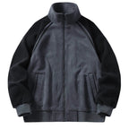 Men's Stand Collar Full Zip Fleece Jacket with Utility Pockets for Modern Streetwear Style