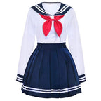 Women's Sailor-Inspired Pleated Uniform Set with Long Sleeve Top, Neck Scarf and Socks