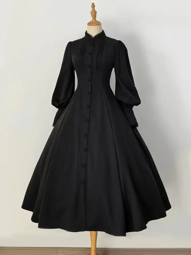 Victorian Gothic Hooded Dress with Layered Alternative Fashion Silhouette