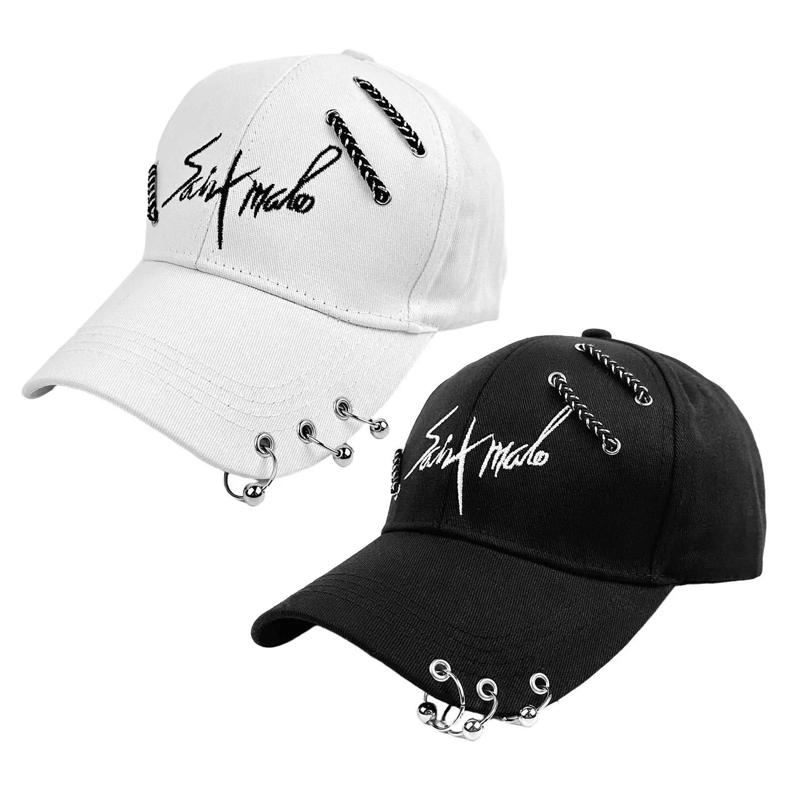 Embroidered Adjustable Baseball Cap with Decorative Metal Accents for Contemporary Streetwear Fashion