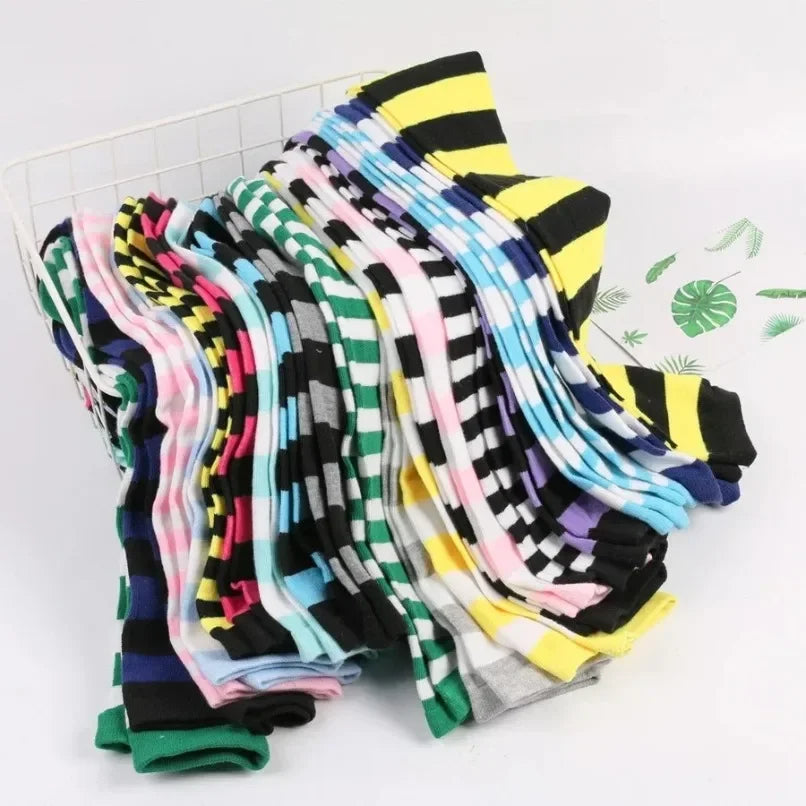 Striped Thigh High Socks with Stretch Knit Construction for Casual Y2K Streetwear Fashion