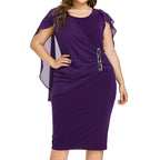 Elegant Burgundy Sheath Dress with Asymmetrical Chiffon-Style Overlay and Ruched Detailing