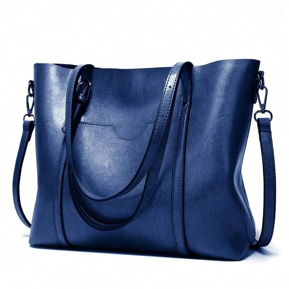 Vintage Inspired Faux Leather Tote Satchel with Multi Compartment Design