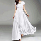 Flowing V Neck Maxi Dress With Soft Pleated Movement