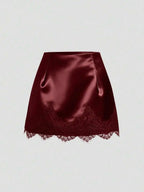 Satin Lace Trim Mini Skirt with Sleek Fitted Contemporary Silhouette
