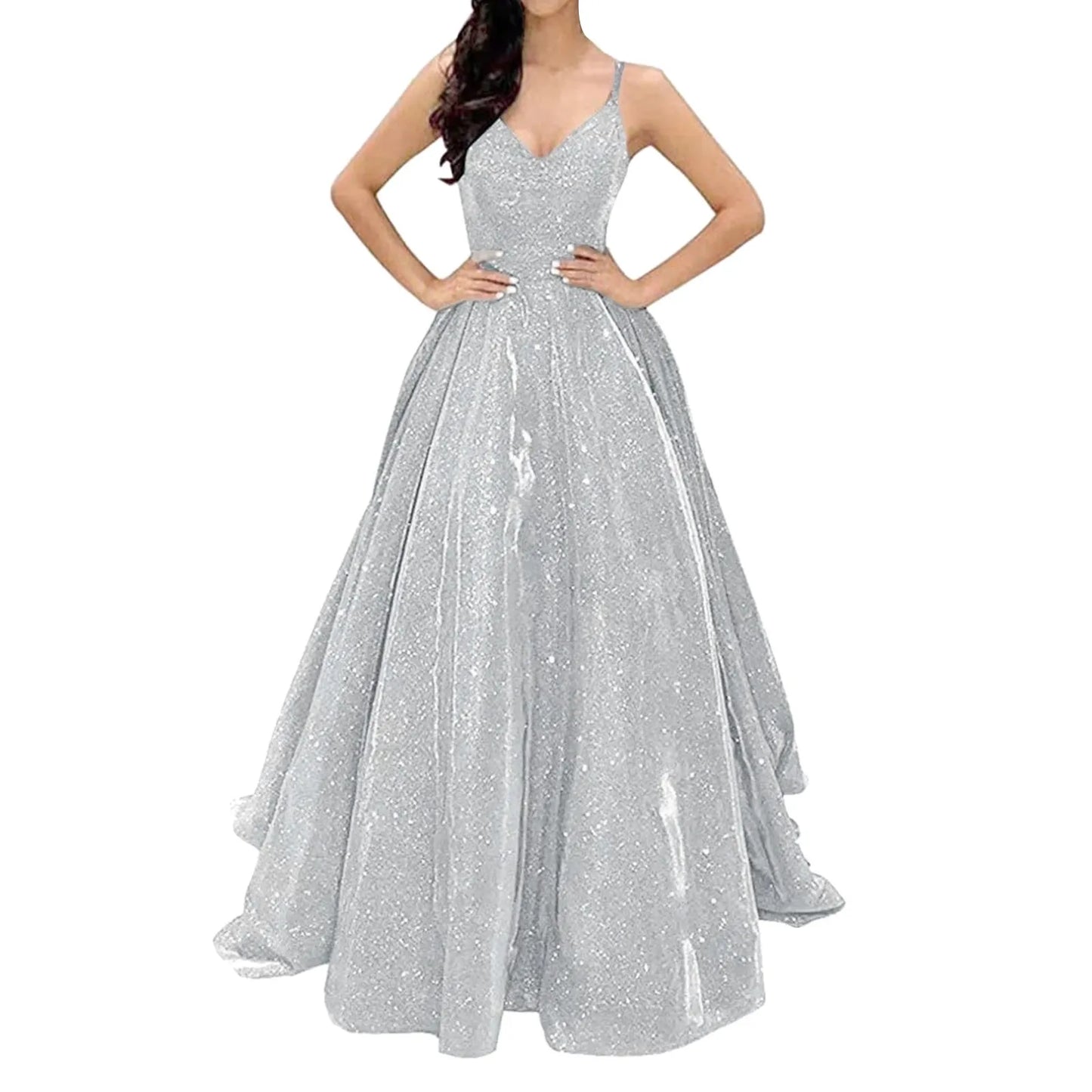 Glitter Finish Maxi Dress With Open Back And Full Movement