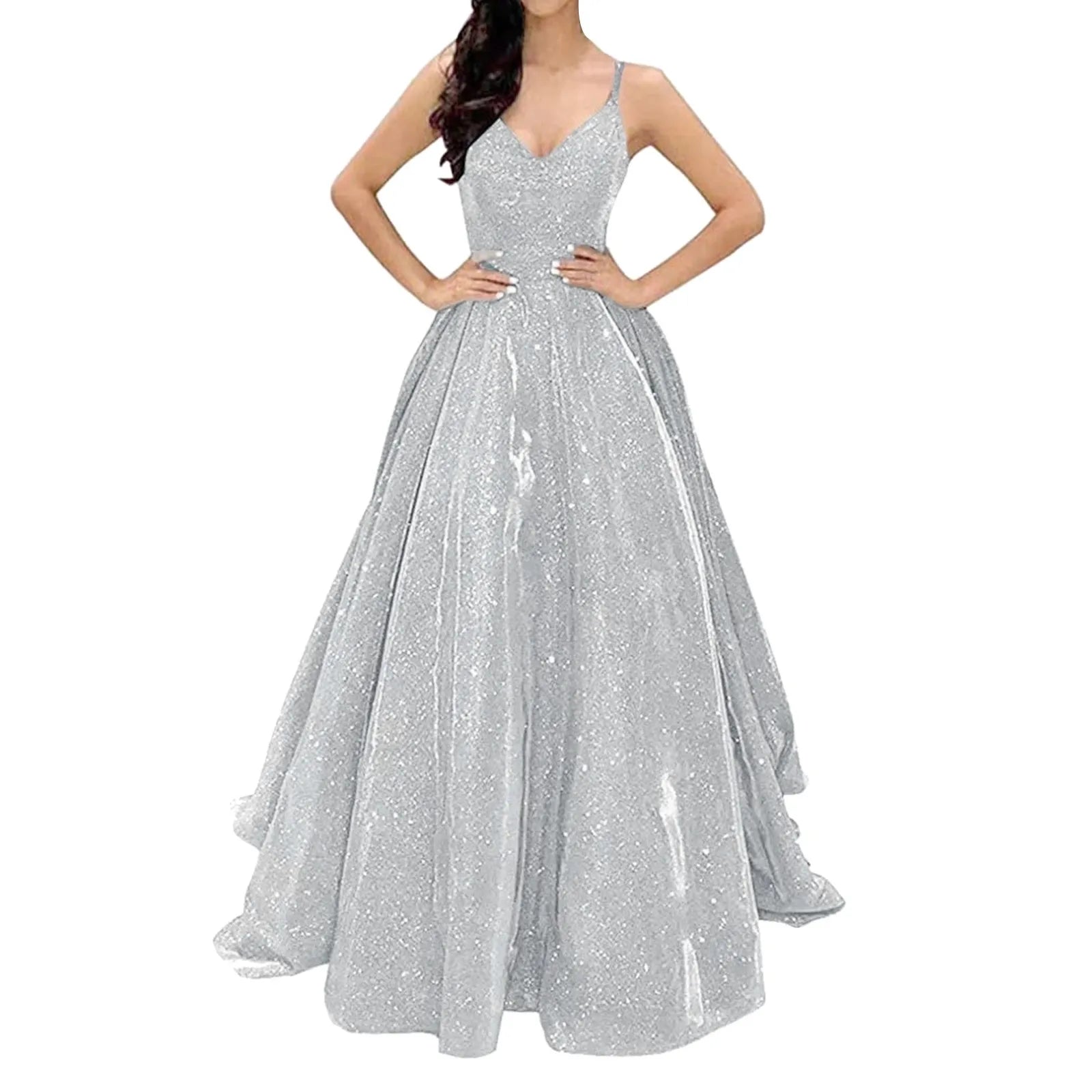 Glitter Finish Maxi Dress With Open Back And Full Movement