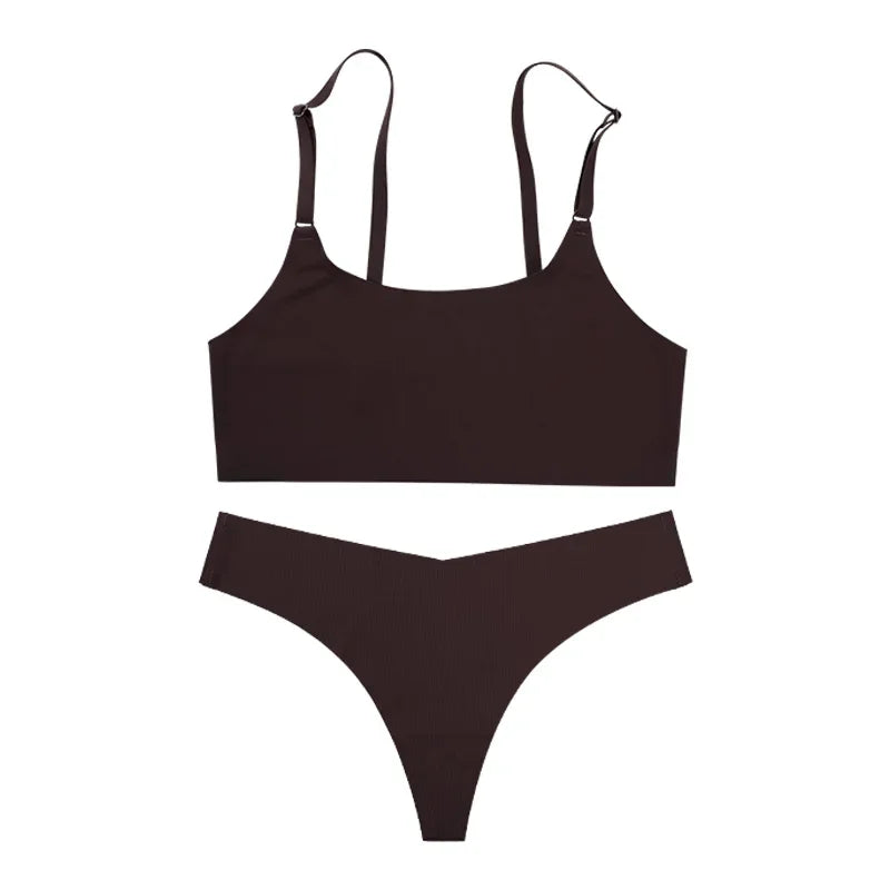 Seamless Square-Neck Minimalist Bralette and High-Leg Brazilian Thong Set