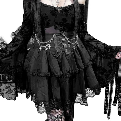 Layered Lace Gothic Dress with Elegant Dark Alternative Aesthetic