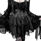 Layered Lace Gothic Mini Dress With Alternative Fashion Ruffle Skirt Design