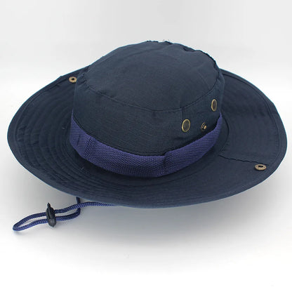 Unisex Outdoor Boonie Bucket Hat with Adjustable Chin Cord for Hiking Fishing and Camping