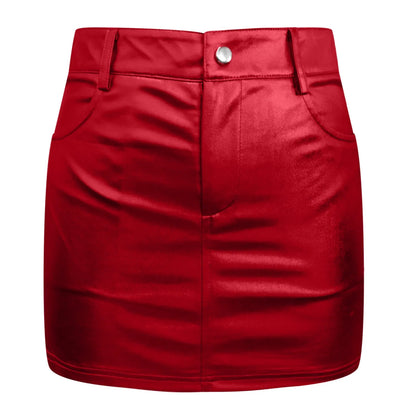 High Waist Faux Leather Bodycon Mini Skirt with Front Seam Detail