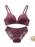 Deep Plum Smooth Contour Bra and Scalloped Lace Hipster Panty Set