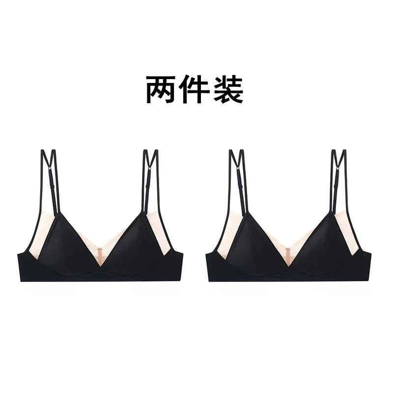 Seamless Minimalist Triangle Bralette and High-Leg Cheeky Panty Set with Double-Strap Accents
