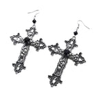 Ornate Cross Drop Earrings for Gothic Punk and Dark Romantic Styling