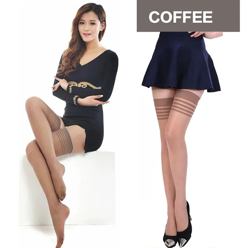 Ultra Thin Sheer Thigh High Stockings with Smooth Gloss Finish and Stay-Up Design