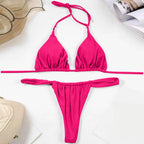 Solid Royal Blue Triangle String Bikini Set with Tie Fastenings