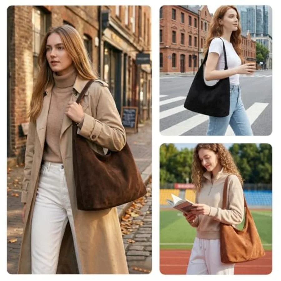 Soft Suede Style Crescent Hobo Bag with Relaxed Shoulder Carry Design