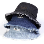 Distressed Denim Bucket Hat Frayed Brim Casual Streetwear Fisherman Outdoor Cap