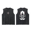 Dark Alternative Cotton Sleeveless Tank Top with Gothic Crest Graphic Streetwear Design