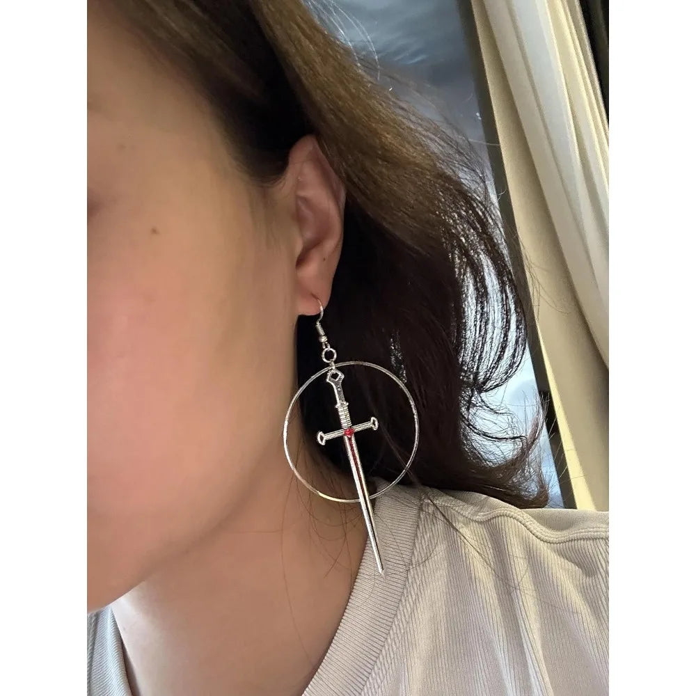 Medieval Sword Hoop Earrings for Gothic Punk and Alternative Styling
