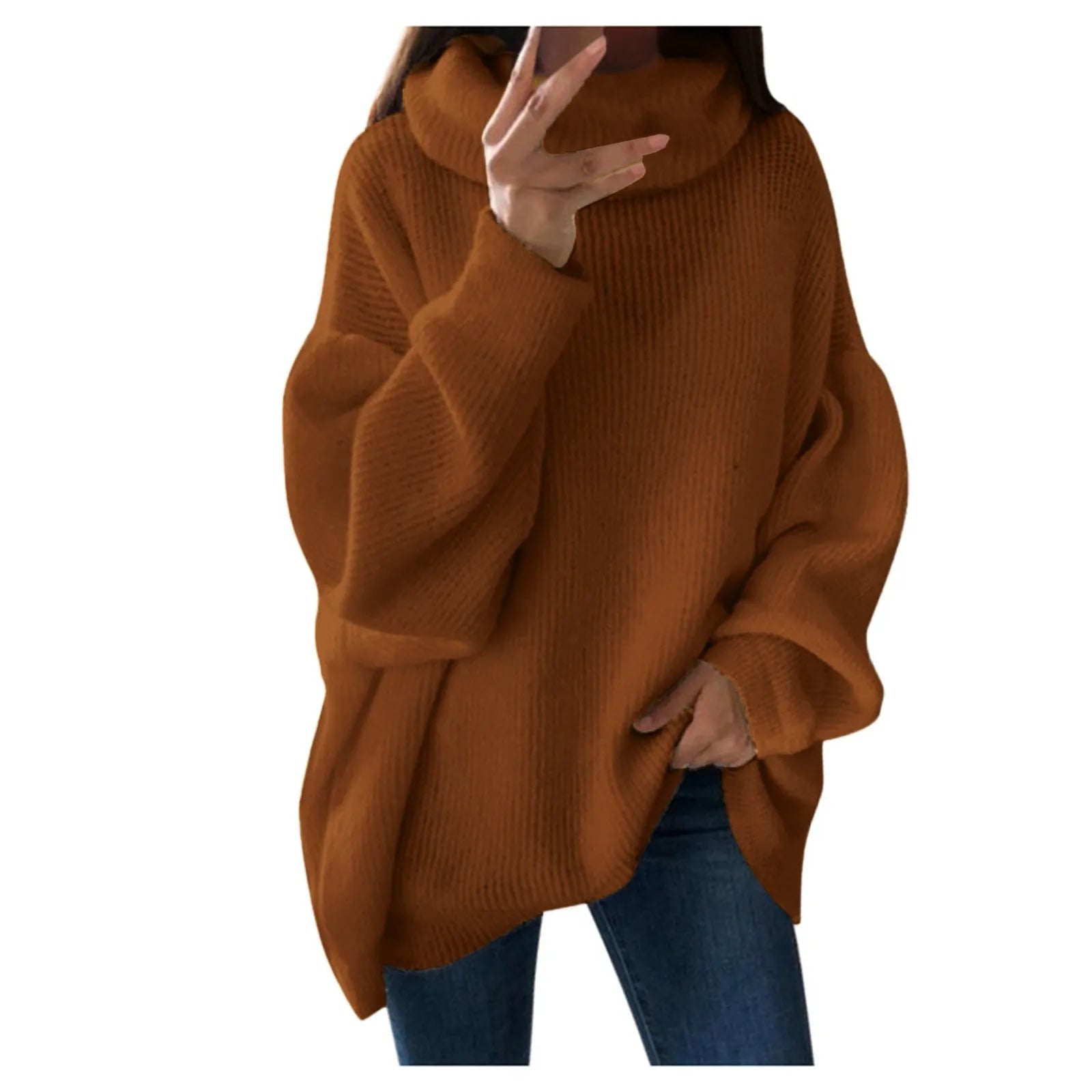 Women's Oversized Turtleneck Drop Shoulder Relaxed Knit Streetwear Sweater
