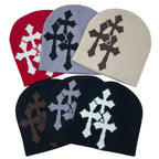 Abstract Graphic Polyester Knit Beanie for Modern Streetwear Casual Winter Everyday Fashion Style
