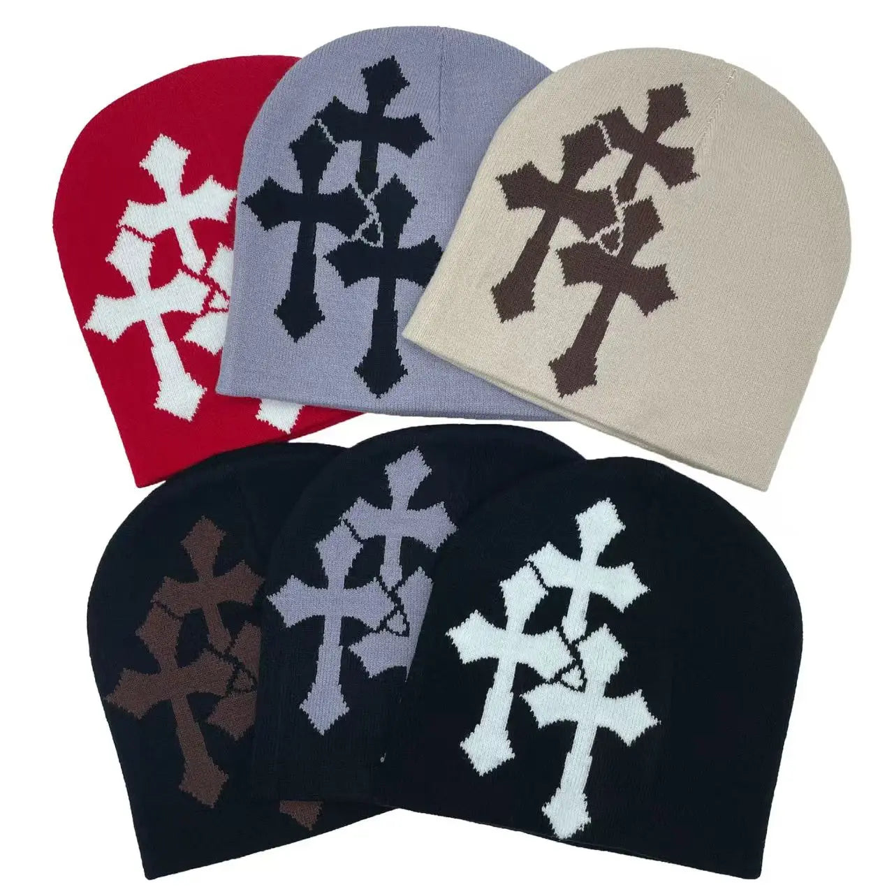 Abstract Graphic Polyester Knit Beanie for Modern Streetwear Casual Winter Everyday Fashion Style