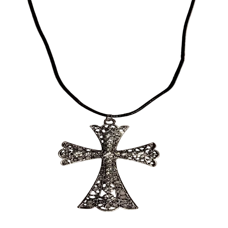 Ornate Cross Choker Necklace for Gothic Punk and Alternative Fashion